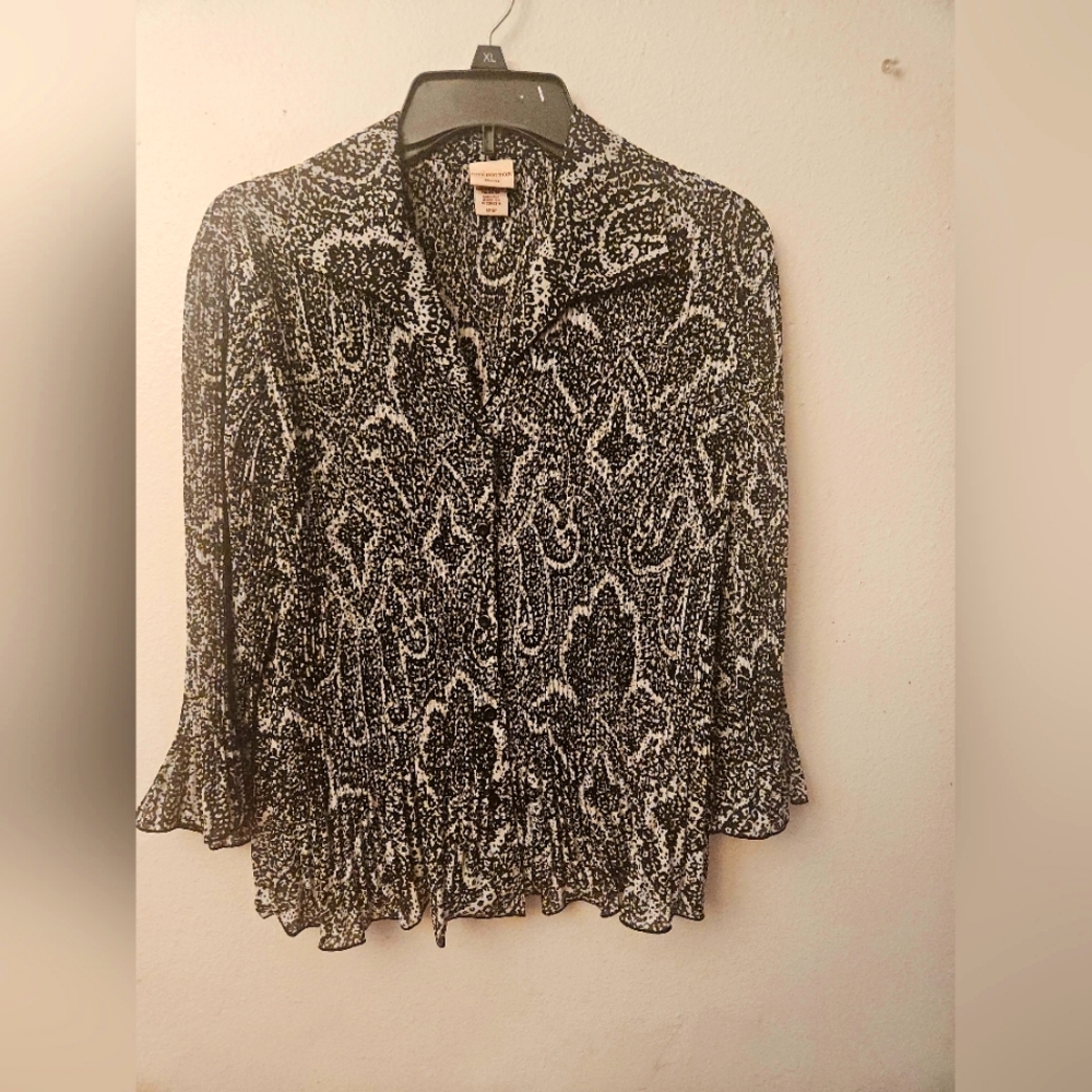 VINTAGE 80-90S COVINGTON PETITE ACCORDION BUTTON DOWN BLOUSE SZ Large